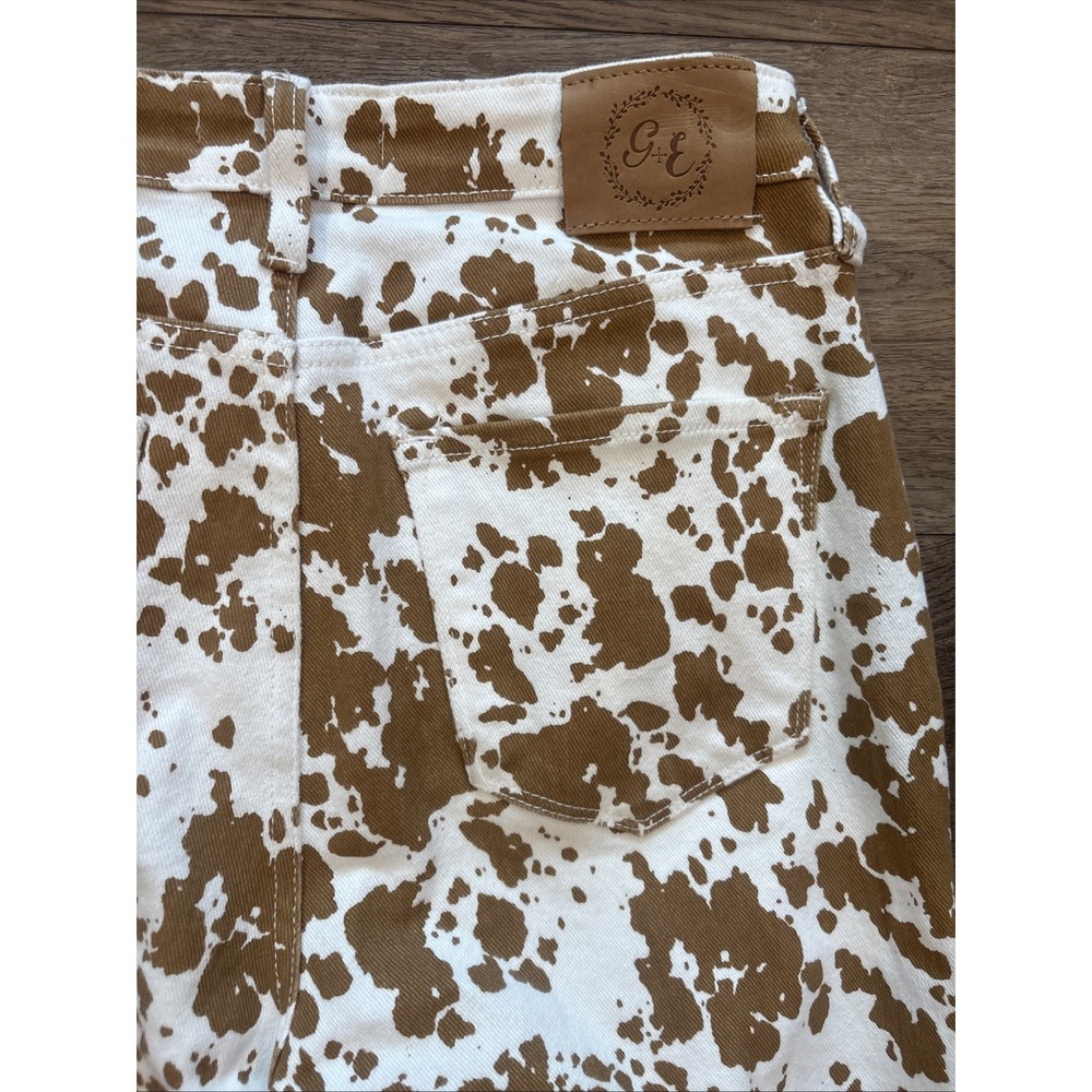 Grace & Emma Cow Print Flare Jeans Size 8 Western Bootcut Raw Hem Stretch Denim - Picture 5 of 16